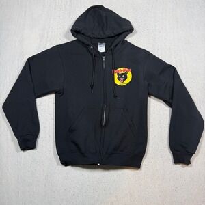 Rush-Mor Records Milwaukee Full Zip Hoodie Mens Small Black Jerzees Cat Graphic